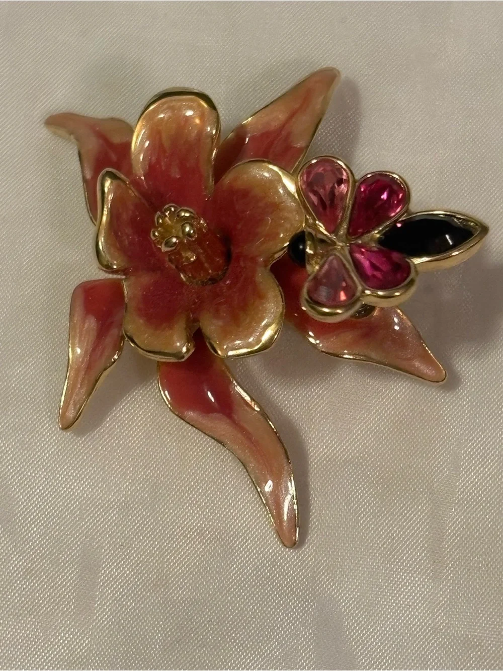 Bob Mackie Gold Plated Enamel Floral Brooch with Bee with Gems